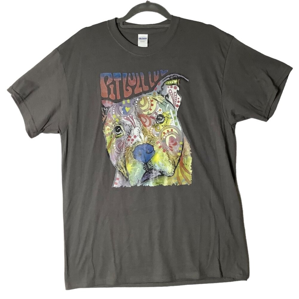 Pitbull Luv Love‎ 100% Cotton Dog Graphic Tee Women Large Dog Grafitti Gildan